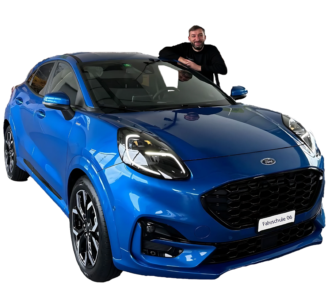 Fahrschule 06 - Professioneller Fahrlehrer mit blauem Ford